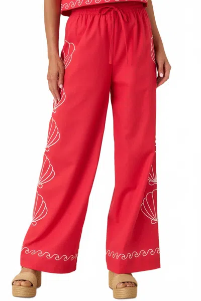 Fate Sea Shell Embroidered Elastic Waist Pant In Red