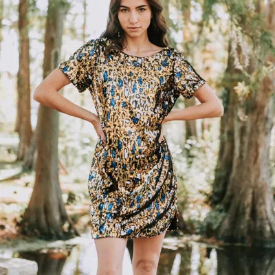 Fate Sequin Mini Dress In Leopard In Multi