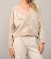 Fate Sequin Sweater Cardigan In Taupe In White