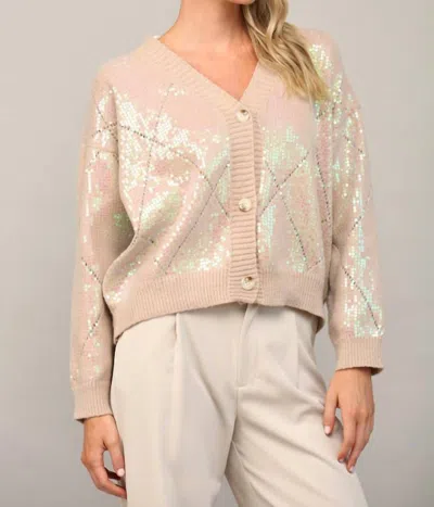 Fate Sequin Sweater Cardigan In Taupe In White