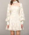 Fate Sheer Mesh Detail Velvet Dress In Cream In White