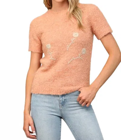 Fate Short Sleeve Embroidered Sweater In Sherbet In Pink