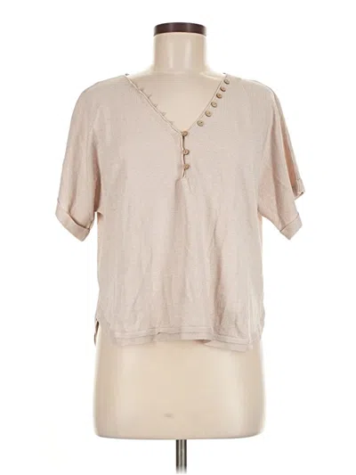 Pre-owned Fate Short Sleeve Top Tan Keyhole Neckline Tops In Brown