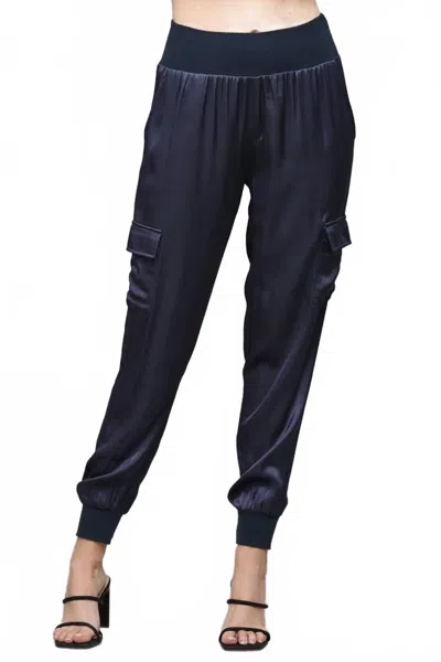 Fate Silky Cargo Joggers In Navy In Blue