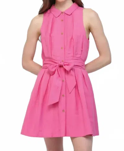 Fate Sleeveless Button Down Dress In Pink