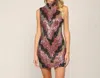 Fate Mock Neck Sleeveless Sequin Dress In Multi Color In Multi