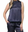 Fate Sleeveless Silky Top In Navy In Blue