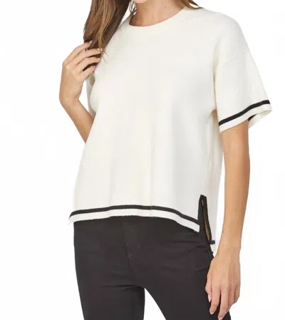 Fate Slide Slit Boxy Short Sleeve Sweater In French Vanilla In White