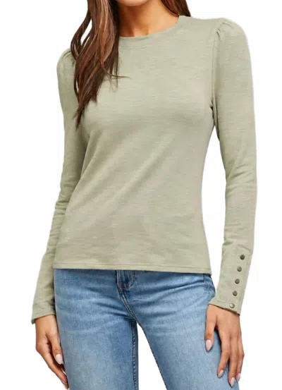 Fate Slub Knit Puff Sleeve Top In Sage In Gray