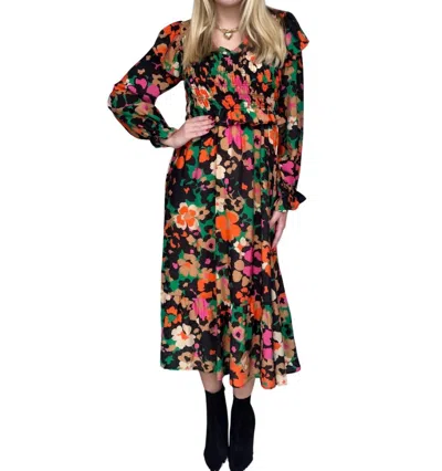 Fate Smocked Bodice Ruffle Hem Midi Dress In Multi