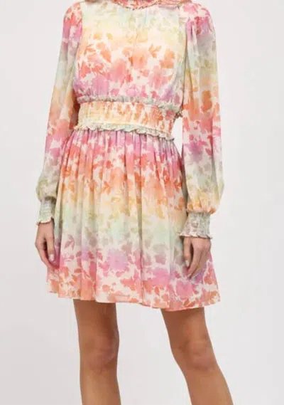 Fate Smocked Detail High Neck Dress In Rainbow In Multi