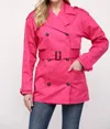 Fate Something To Talk About Double Breasted Short Trench Coat In Fuschia
