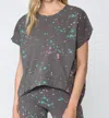 Fate Splatter Top In Turquoise, Purple And White