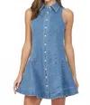 Fate Stretch Sleeveless Seamed Shirt Dress In Denim In Multi