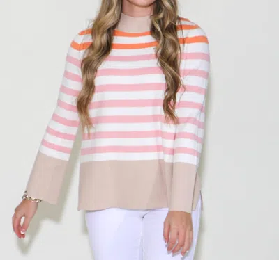 Fate Stripe Mock Neck Tunic Sweater In Multi In Pink
