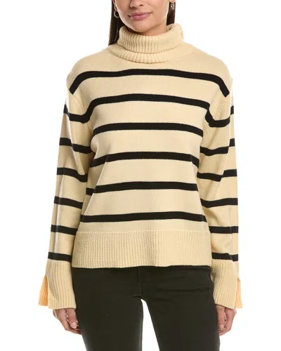 Fate Stripe Pattern Turtleneck Sweater In White