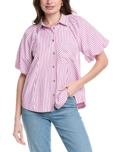 Fate Stripe Puff Sleeve Button-down Shirt In White