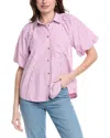 Shop Fate Stripe Puff Sleeve Button-down Shirt In White