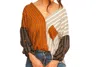 FATE STRIPED COLOR BLOCK BLOUSE IN CAMEL / CREAM