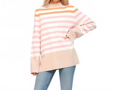 Fate Striped Pullover Sweater In Mauve And Orange In Pink