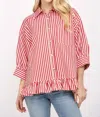 Fate Striped Ruffle Hem Top In Red/cream In Red