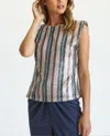 Fate Striped Sequin Shoulder Pad Sleeveless Top In Grey Blush In Multi