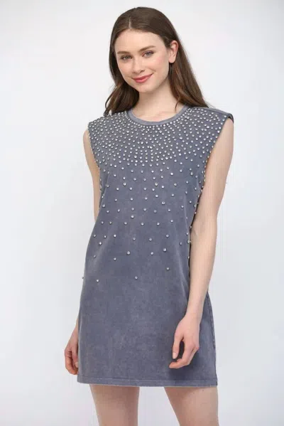 Fate Studs Embellished Washed Tunic Dress In Denim Blue