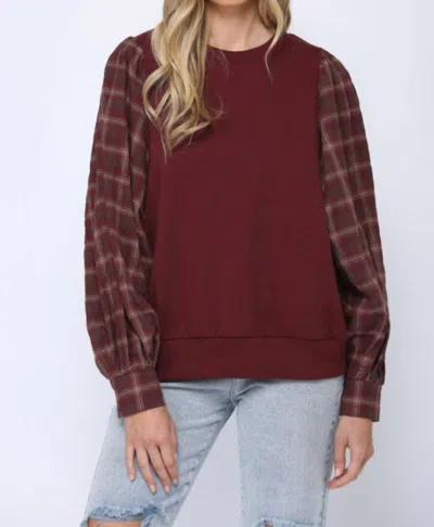 Fate Sweatshirt With Plaid Sleeve In Maroon In Red