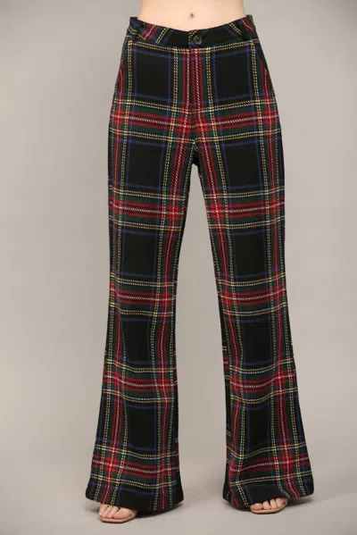 Fate Tartan Plaid Wide Leg Pants In Black Multi
