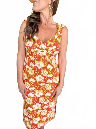 Fate Taylor Floral Midi Dress In Orange