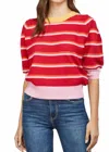 Fate Textured Stripe Knit Crew Neck Short Sleeve Sweater In Red/pink In Red