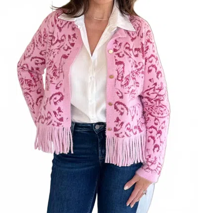 Fate The Evelyn Fringe Cardigan In Pink Paisley
