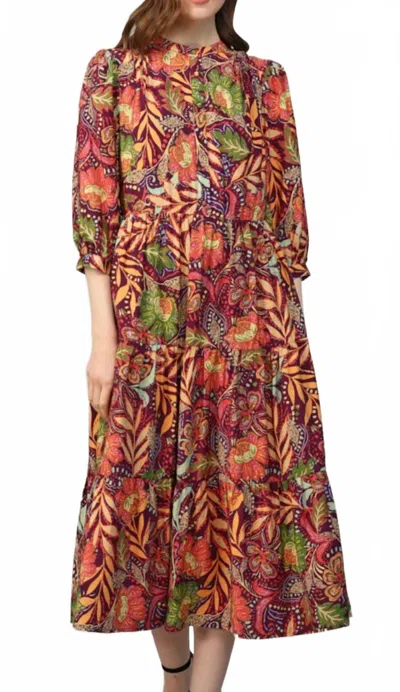 Fate The Jubilee 3/4 Sleeve Midi Dress In Multi