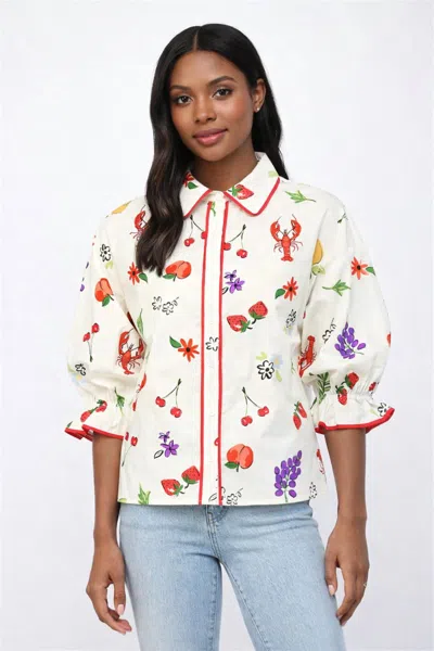 Fate The Lobster Picinic Blouse In Cream Multi In Neutral