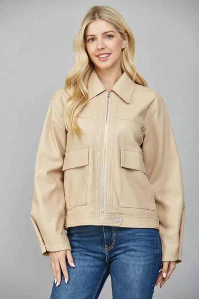 Fate Thommi Faux Leather Jacket In Sand In Brown