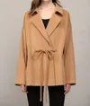 FATE TIE WAIST COAT IN CAMEL
