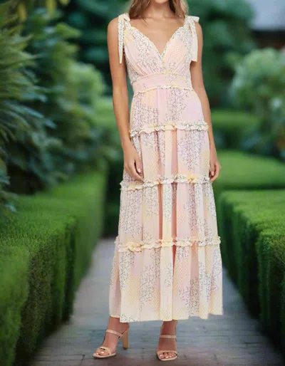 Fate Tiered Maxi Dress With Tie Straps In Yellow Multi Floral Patchwork In Pink
