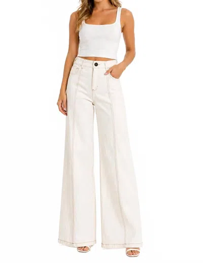 Fate Topstitching High Waisted Flare Pants In Cream In White