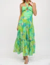 Fate Tropical Leaf Key Hole Maxi Dress In Green Multi In Green