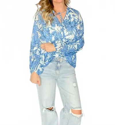 Fate Tropical Print Voile Tie Top In Blue