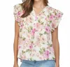 Fate Tuck Detail Floral Flutter Top In Ivory Multi In Neutral