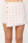 Fate Tweed Checkered Skort In Cream/pink In Multi