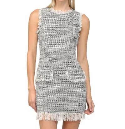 Fate Tweed Faux Leather Zipper Dress In Black White In Multi