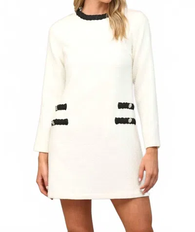 Fate Tweed Long Sleeve Dress In Ivory/black In White