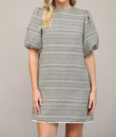 Fate Tweed Short Puff Sleeve Dress In Metallic In Multi