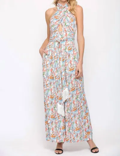 Fate Twist Halter Neck Jumpsuit In Blue Multi