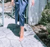 Fate Twist Waist Midi Skirt In Washed Navy In Silver