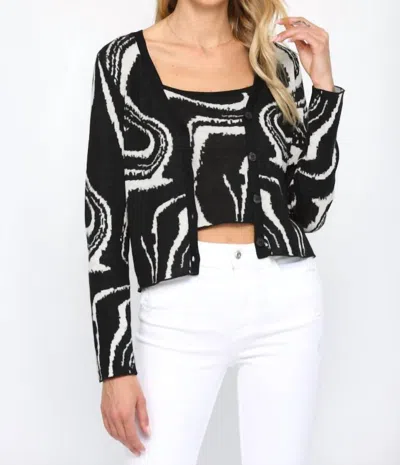 Fate Two-piece Marble Print Cardigan Set In Black/ White
