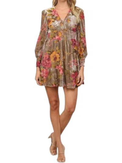 Fate Velvet Burnout Tiered Mini Dress In Brown