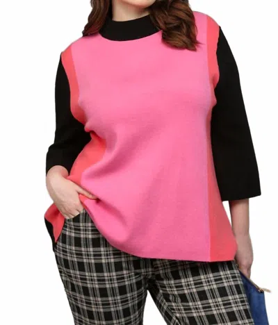 Fate Vianka Color Block Mock Neck Sweater In Pink/black In Multi